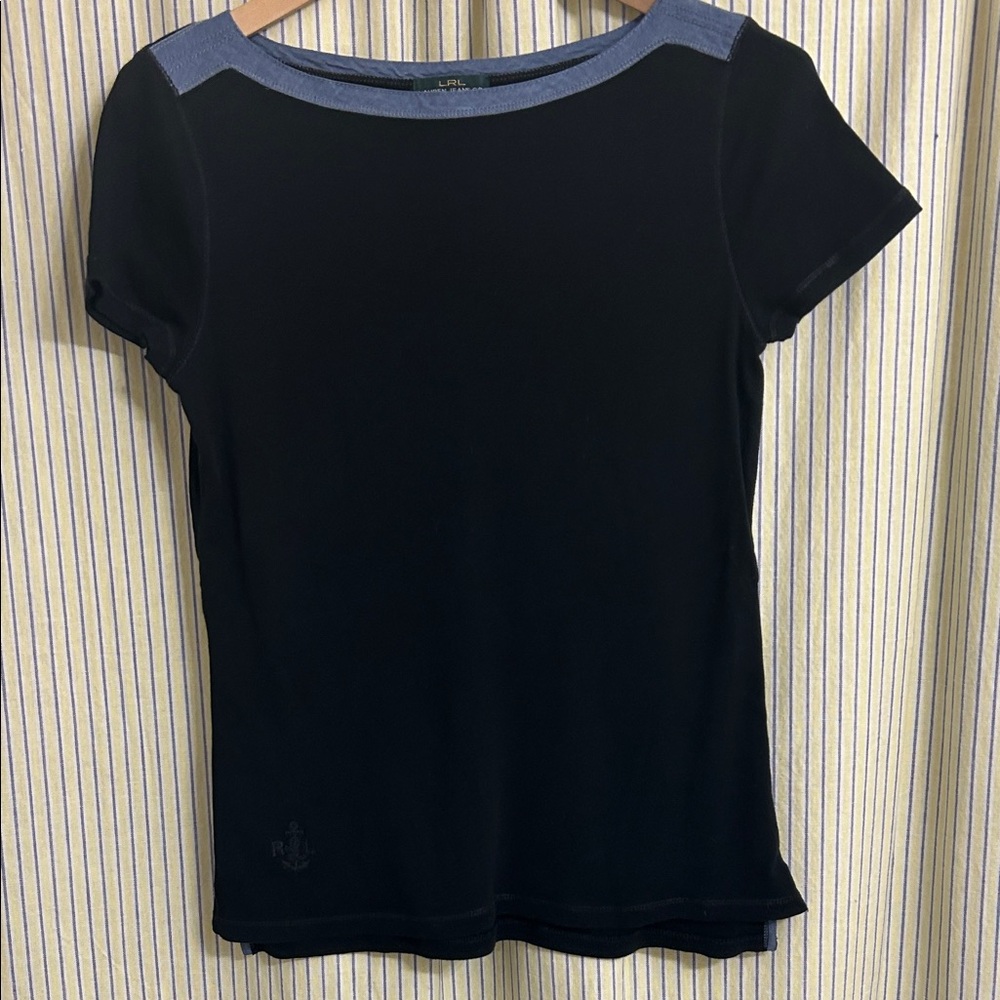 Ralph Lauren Navy Short-Sleeve Scoop Tee with Chambray Trim
